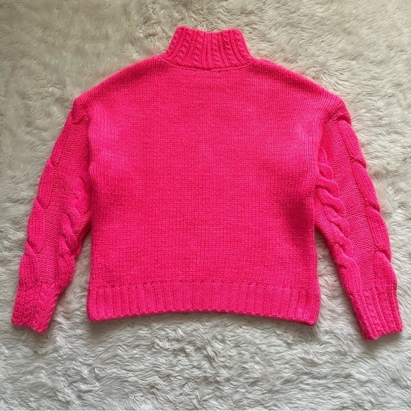 Anthropologie Sweater Mock Neck Cable-Knit Long Sleeve Neon Pink XXS - Picture 4 of 11